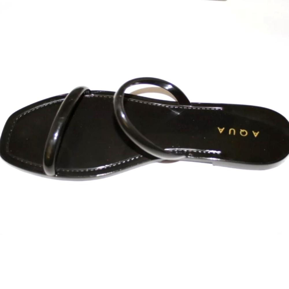 Aqua Womens Flat Jelly Sandal Shoes Black Sz 5 Slip On Two Strap - Picture 1 of 4
